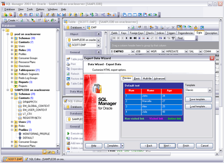 Screenshot of EMS SQL Manager 2007 for Oracle