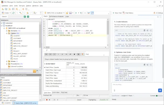 EMS SQL Manager for InterBase main interface for database design, exploration, and management