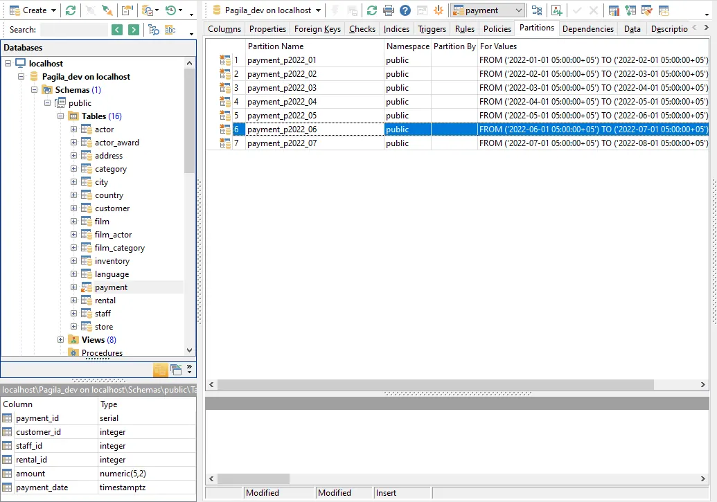 PostgreSQL table editor and server object management interface