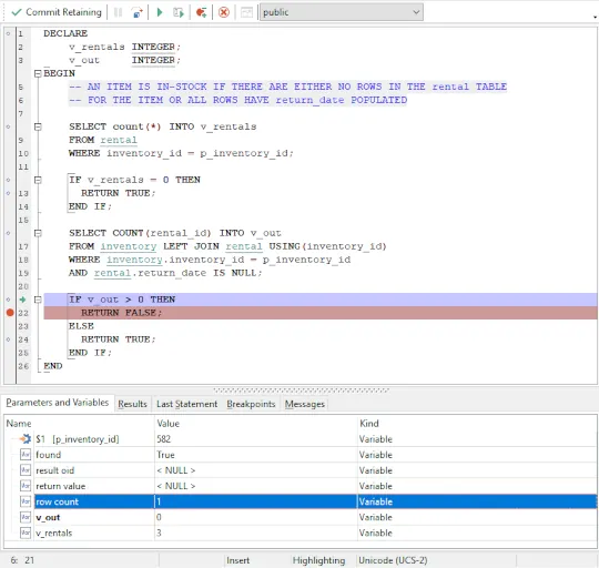 SQL Manager for PostgreSQL SQL - pgSQL Debugger