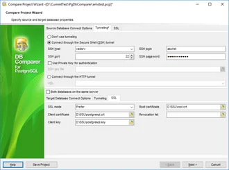 Setting tunneling options for DB connection