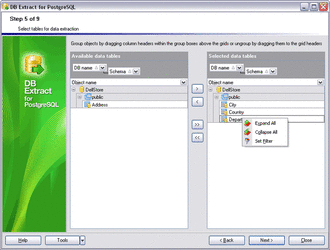 Selecting tables for data extraction