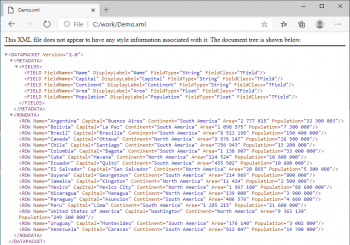 Browsing results of export to XML