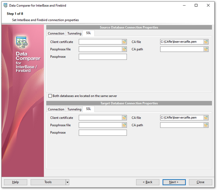 Step 1 - Setting connection properties - SSL