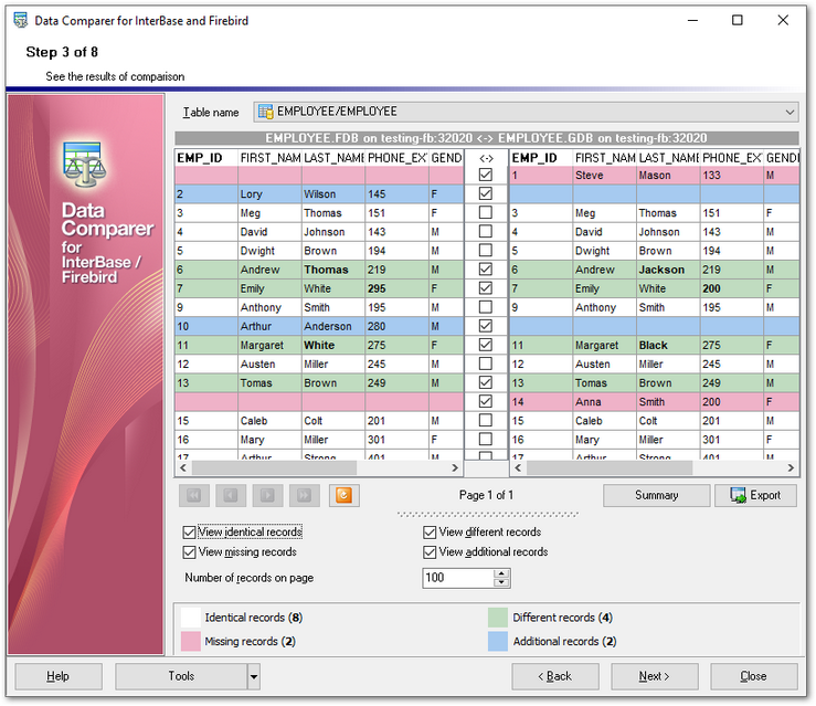 Step 3 - Browsing data comparison results