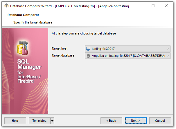 Compare Database - Selecting target database
