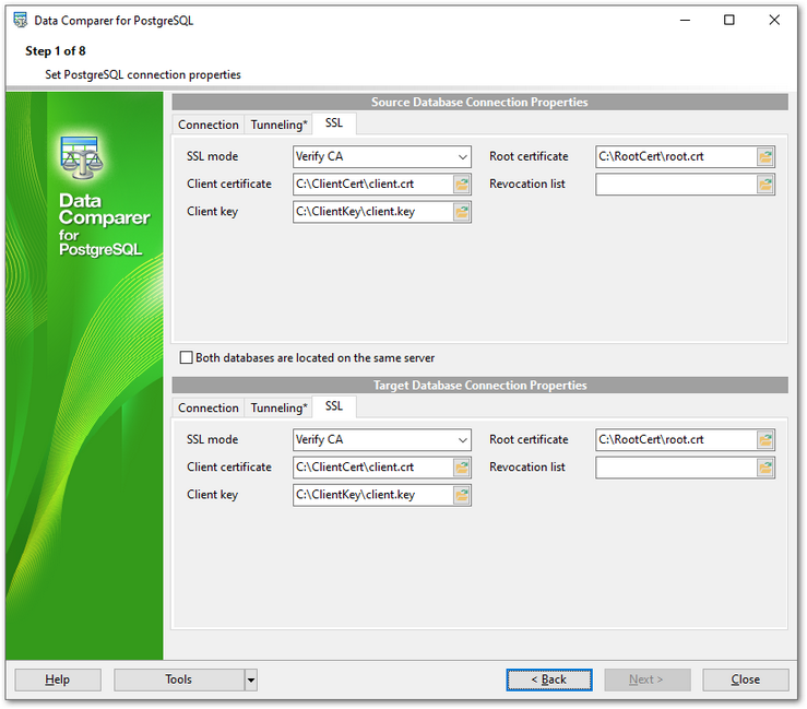 Step 1 - Setting connection properties - SSL