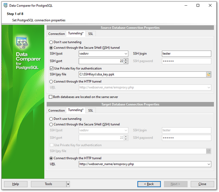 Step 1 - Setting connection properties - Tunneling