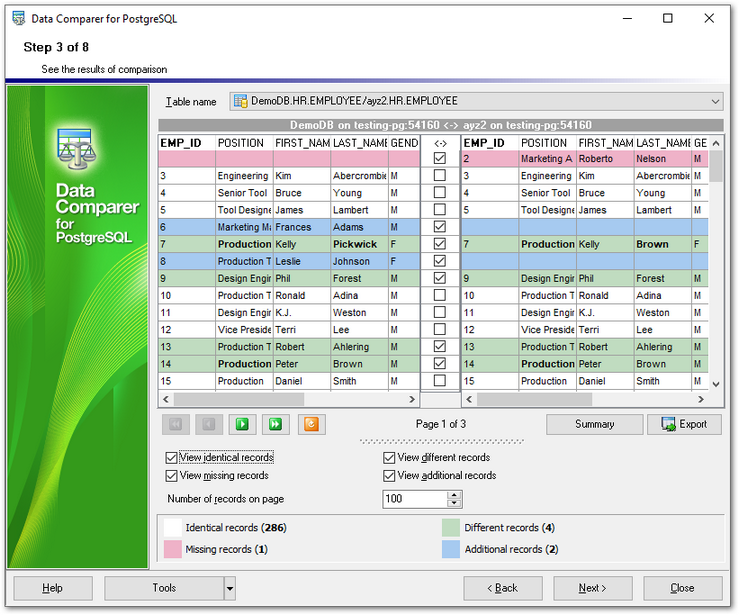 Step 3 - Browsing data comparison results