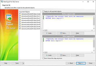 Specifying before and after scripts